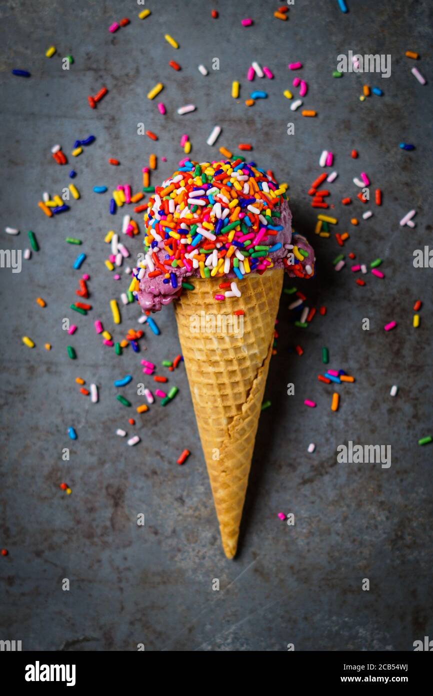 Blackberry Ice Cream Cones Stock Photo Alamy