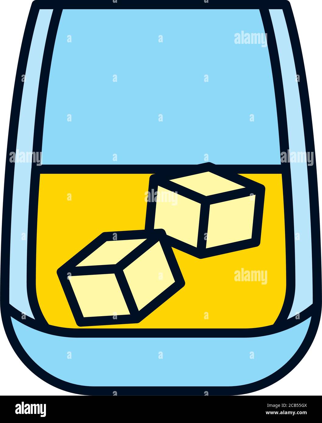 glass of whisky on the rocks icon over white background, line and fill ...