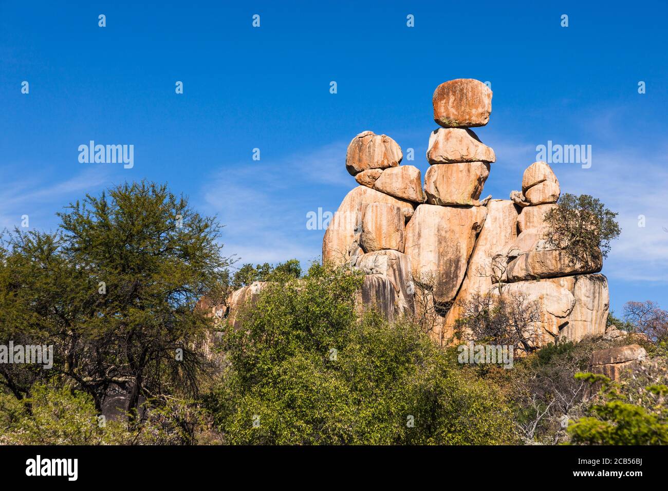Matobo hills, natural balancing rock formations, Matopos Game Park, Matobo National Park, suburbs of Bulawayo, Matabeleland South, Zimbabwe, Africa Stock Photo