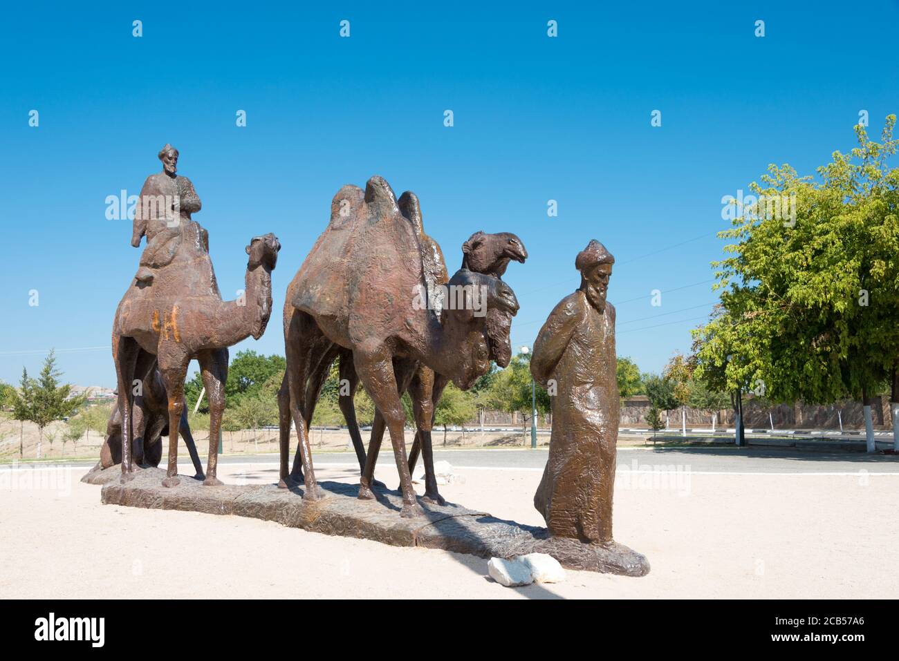 Samarkand, Uzbekistan - Statues of a caravan group outside the Afrasiab Museum in Samarkand, Uzbekistan. Stock Photo