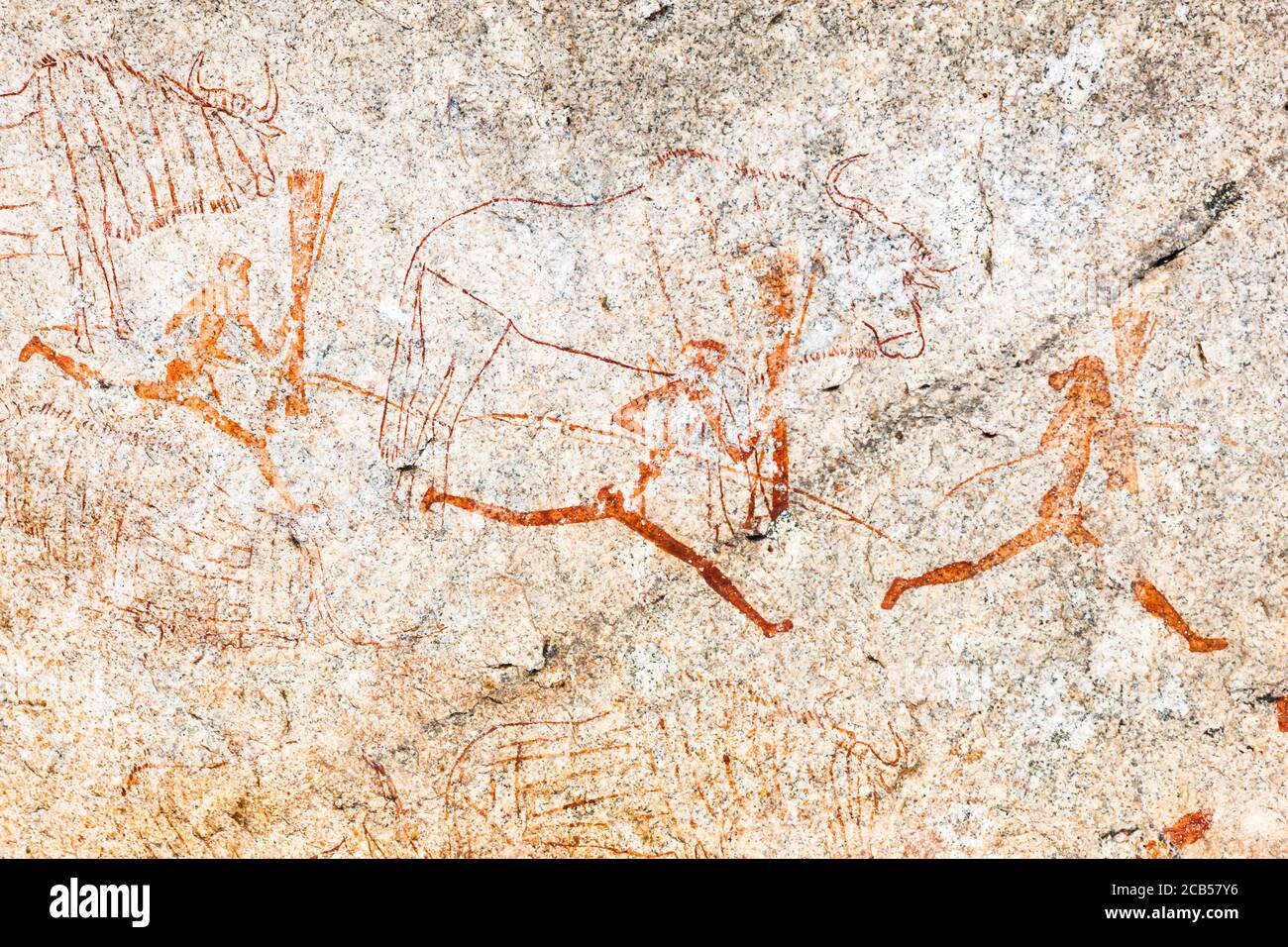 Matobo hills, 'White Rhino cave' rock painting site, rock art, Matobo National Park, suburbs of Bulawayo, Matabeleland South, Zimbabwe, Africa Stock Photo
