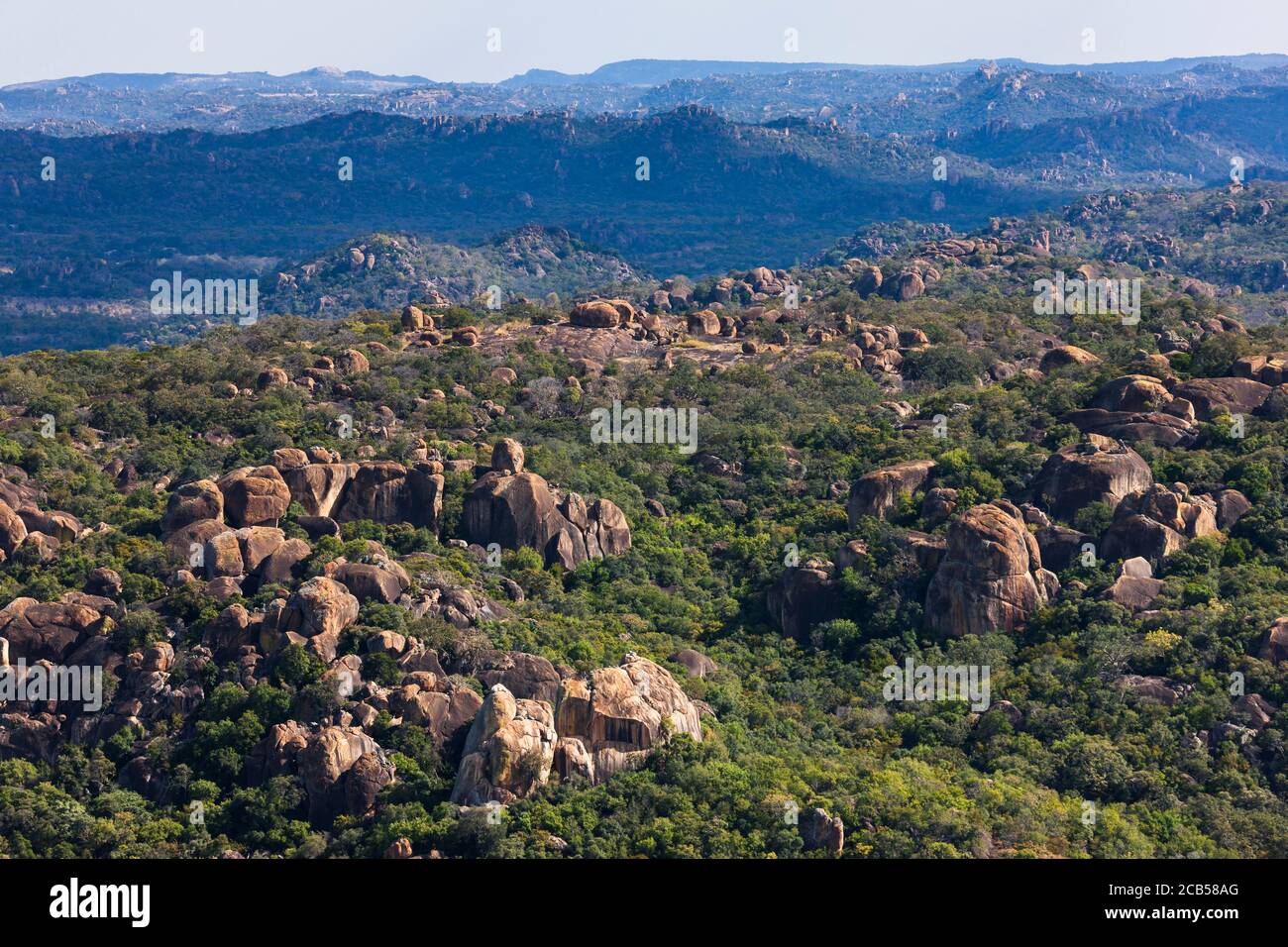 Matobo hills, dramatic natural rock formations, from hilltop of Pomongwe, Matobo National Park, Bulawayo, Matabeleland South, Zimbabwe, Africa Stock Photo