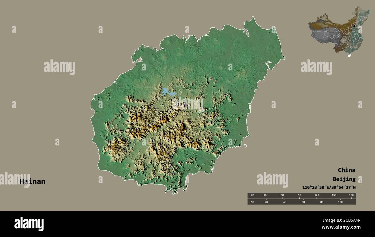 Shape of Hainan, province of China, with its capital isolated on solid ...