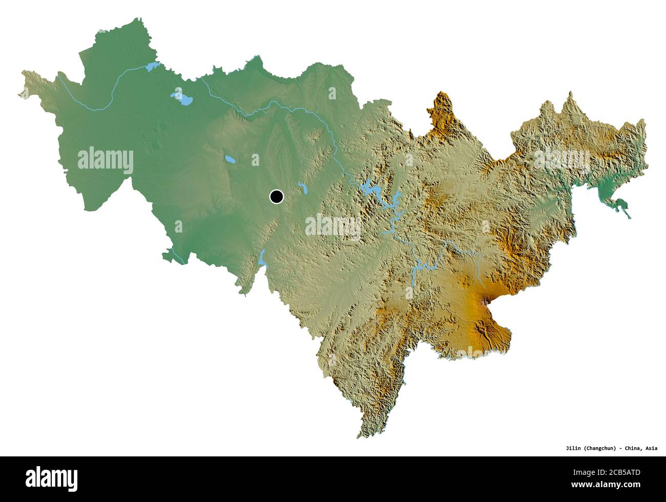 Shape of Jilin, province of China, with its capital isolated on white