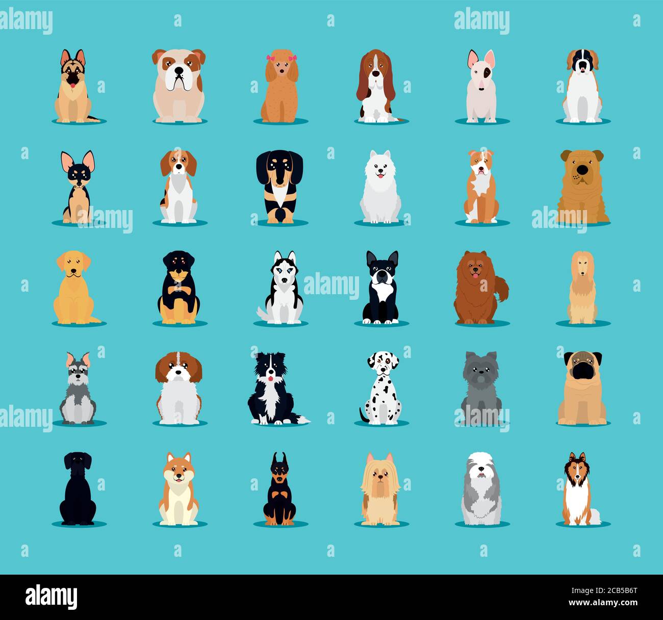icon set of dogs breeds over blue background, flat style, vector ...