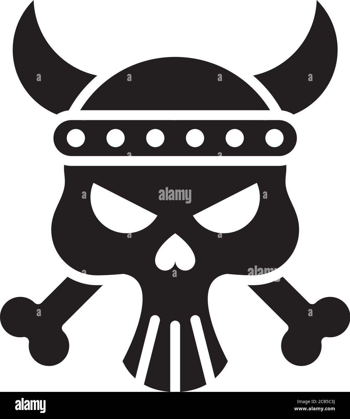 death skull head with bones crossed and horned silhouette style icon ...