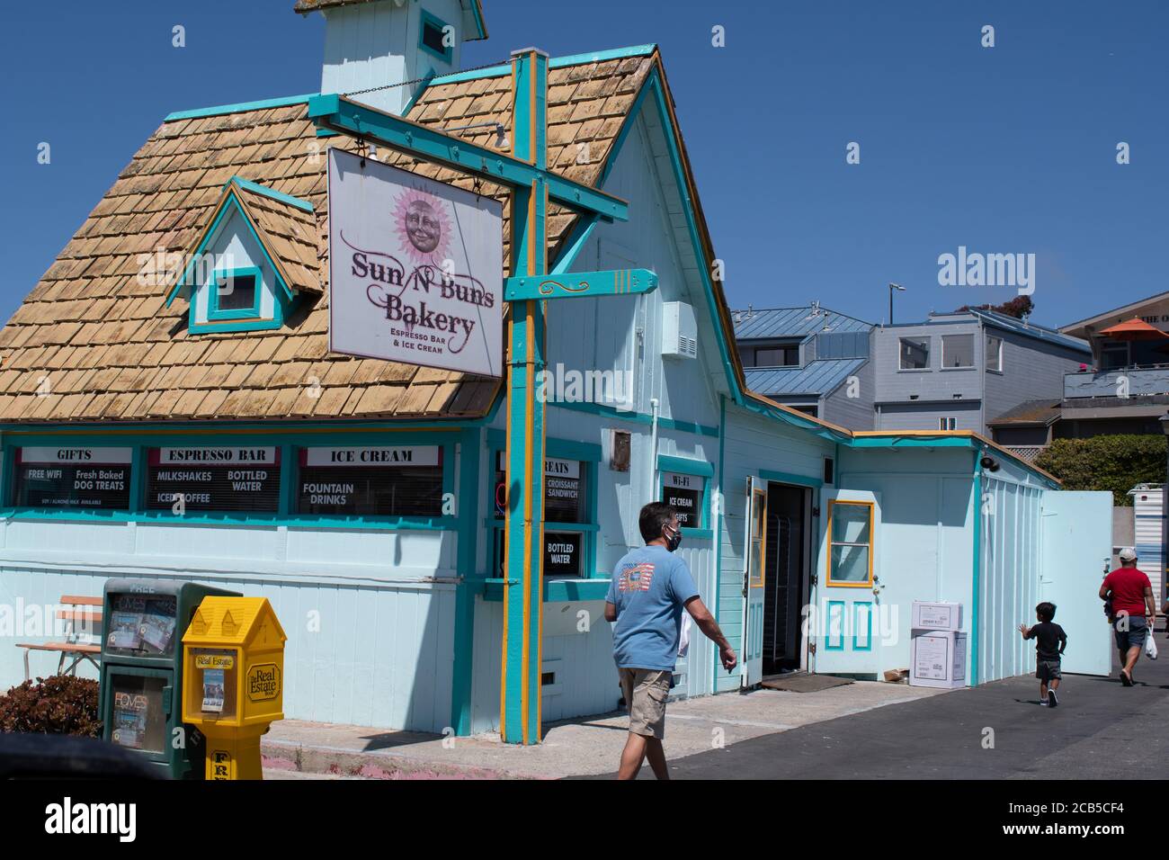 Tourist shops on Embarcadero Street, Morro Bay CA Stock Photo