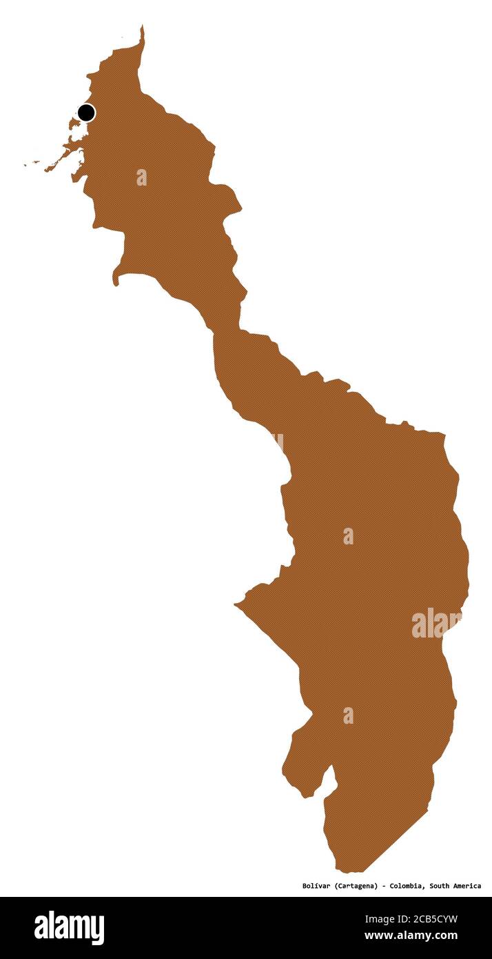 Shape of Bolívar, department of Colombia, with its capital isolated on