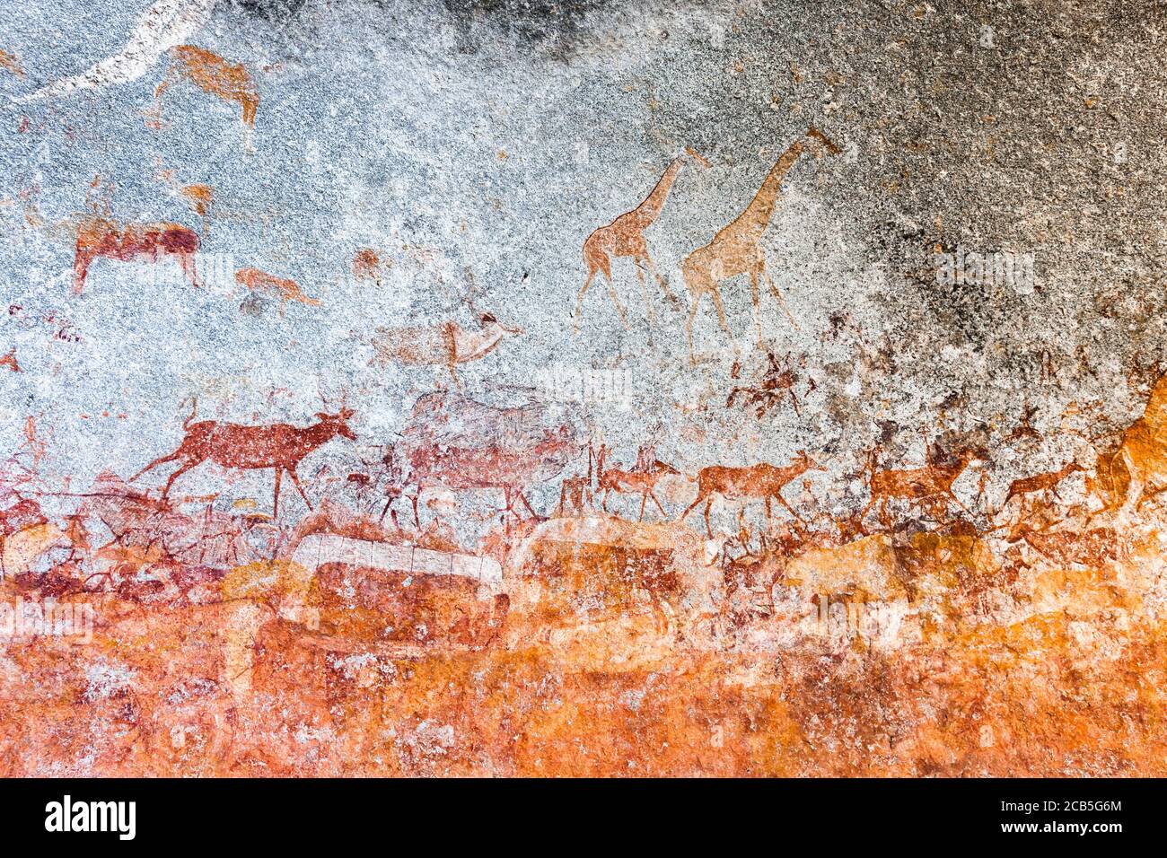 Matobo hills, 'Nswatugi cave' rock painting site, rock art, Matobo National Park, suburbs of Bulawayo, Matabeleland South, Zimbabwe, Africa Stock Photo