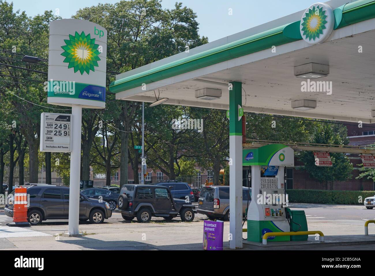 New York, United States. 10th Aug, 2020. A view of BP gas stations in