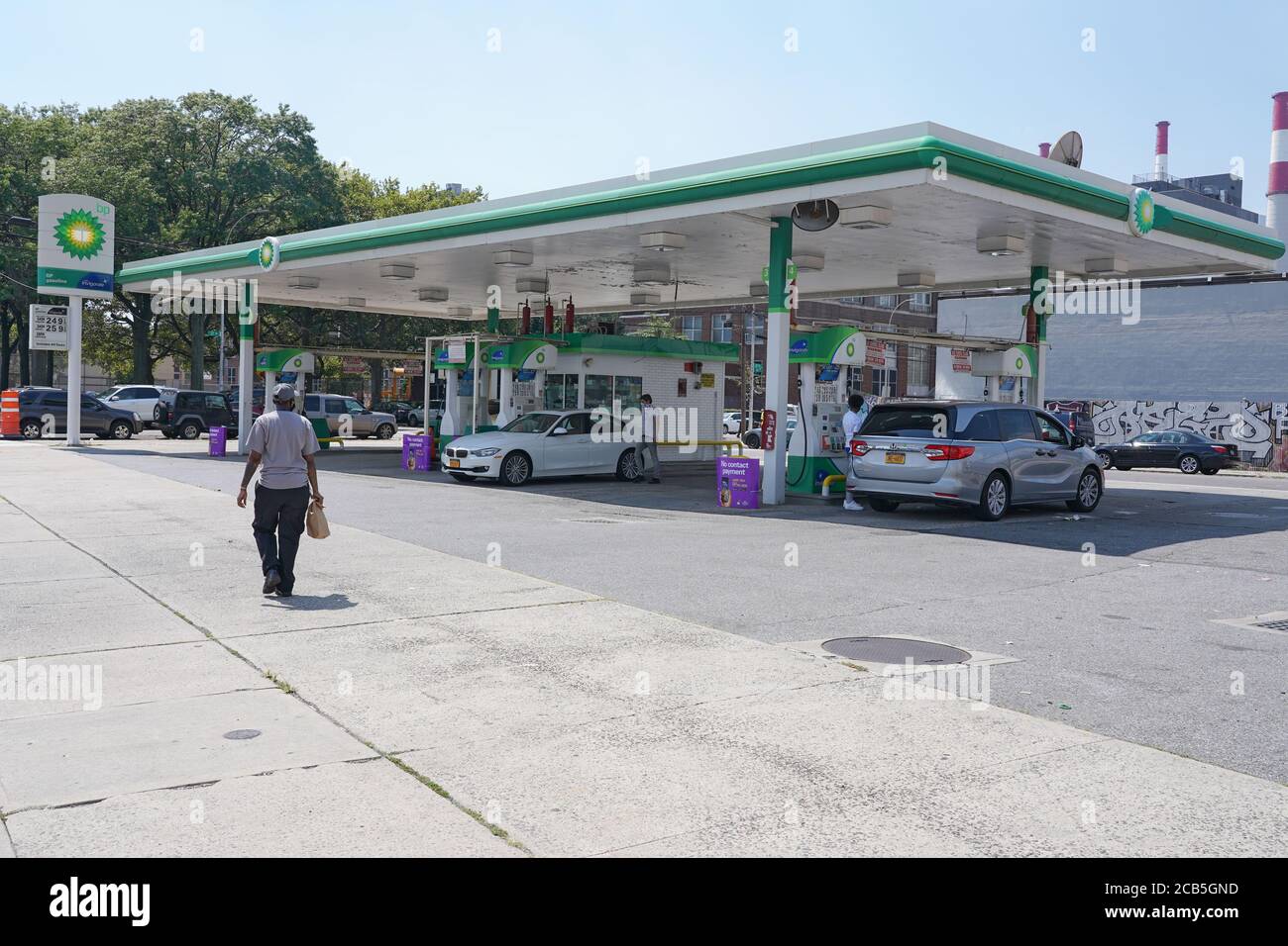New York, United States. 10th Aug, 2020. A view of BP gas stations in