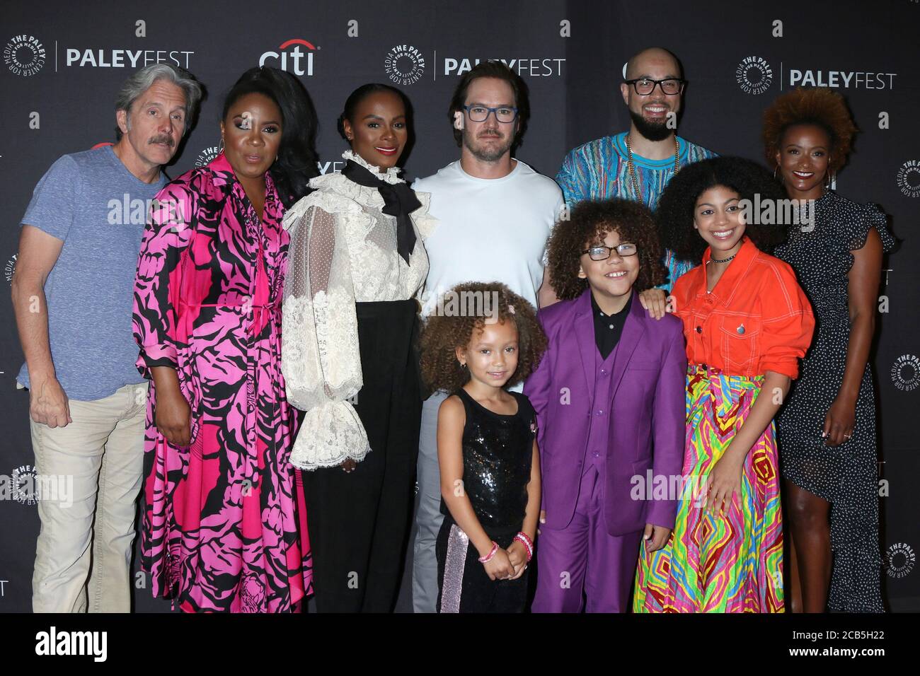 LOS ANGELES - SEP 14:  Gary Cole, Christina Anthony, Tika Sumpter, Mykal-Michelle Harris, Mark-Paul Gosselaar, Ethan William Childress, Peter Saji, Arica Himmel, Karin Gist at the PaleyFest Fall TV Previews - ABC at the Paley Center for Media on September 14, 2019 in Beverly Hills, CA Stock Photo