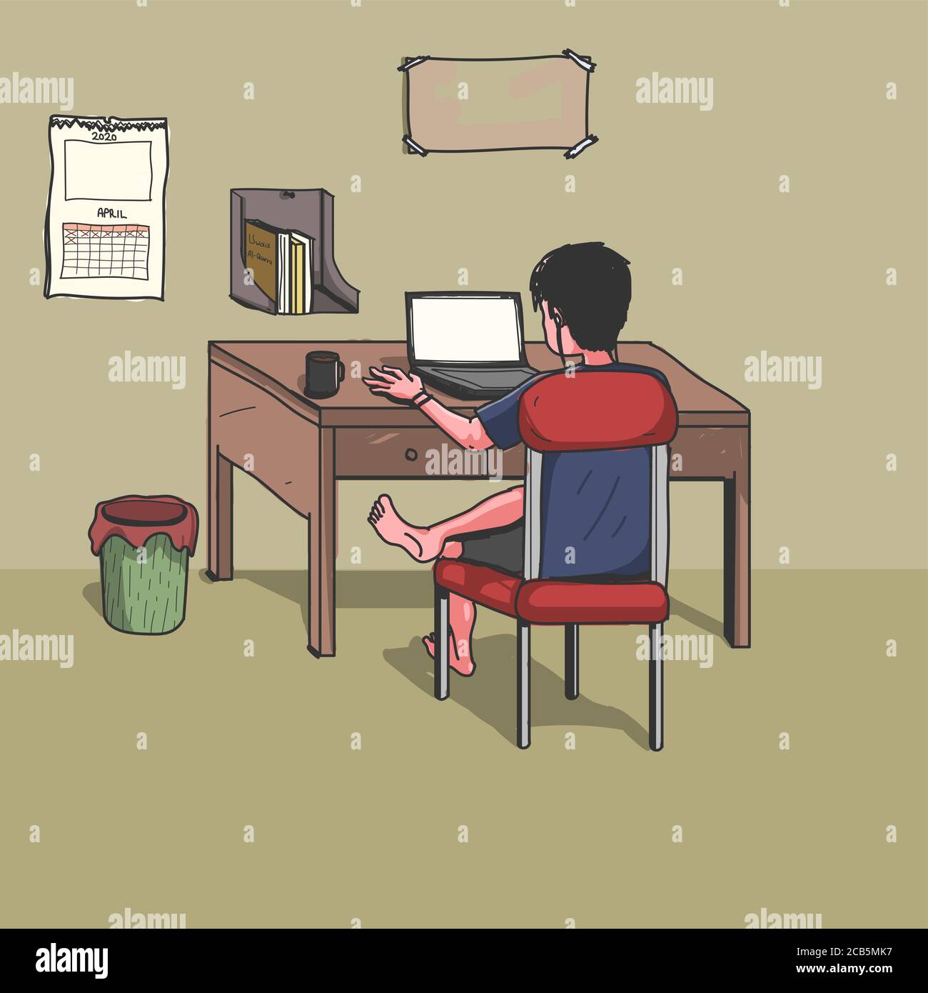 vector of man sitting while playing computer on the desk Stock Vector ...