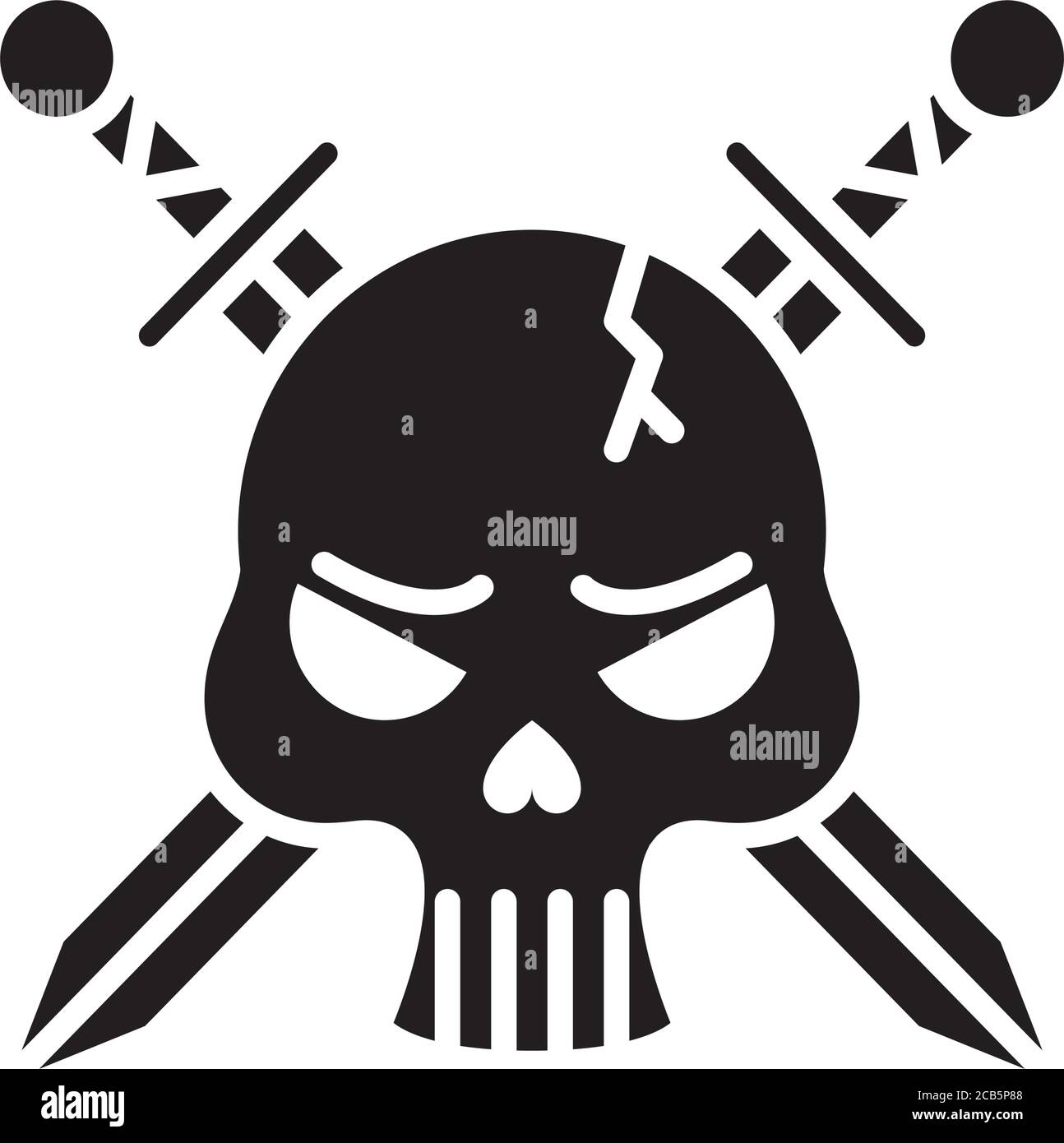 death skull head with swords crossed silhouette style vector illustration design Stock Vector