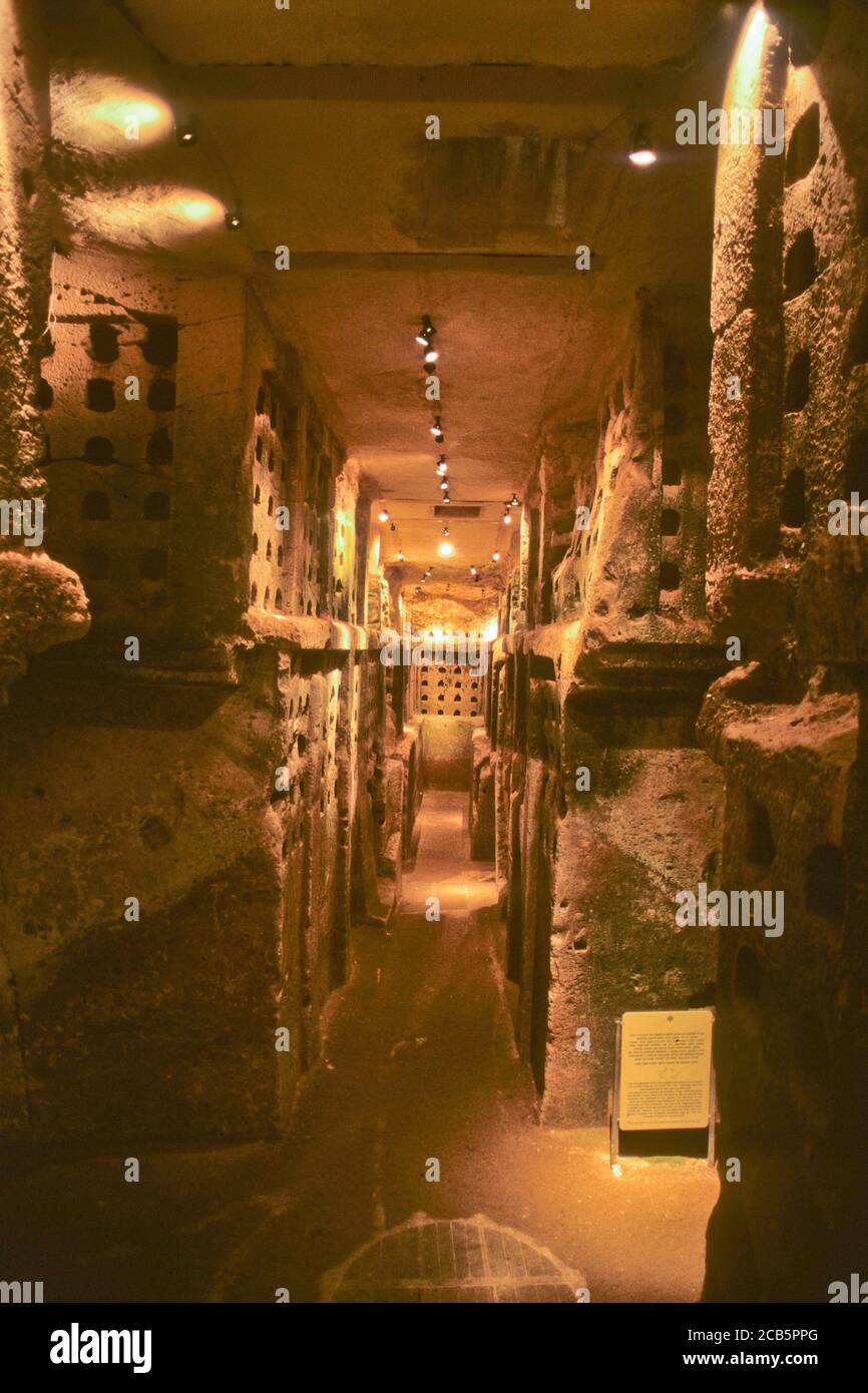 Interior of Columbarium cave at Tel Maresha in the Beit Guvrin National park dug in the third century BCE as quarries, burial grounds, storerooms, wor Stock Photo