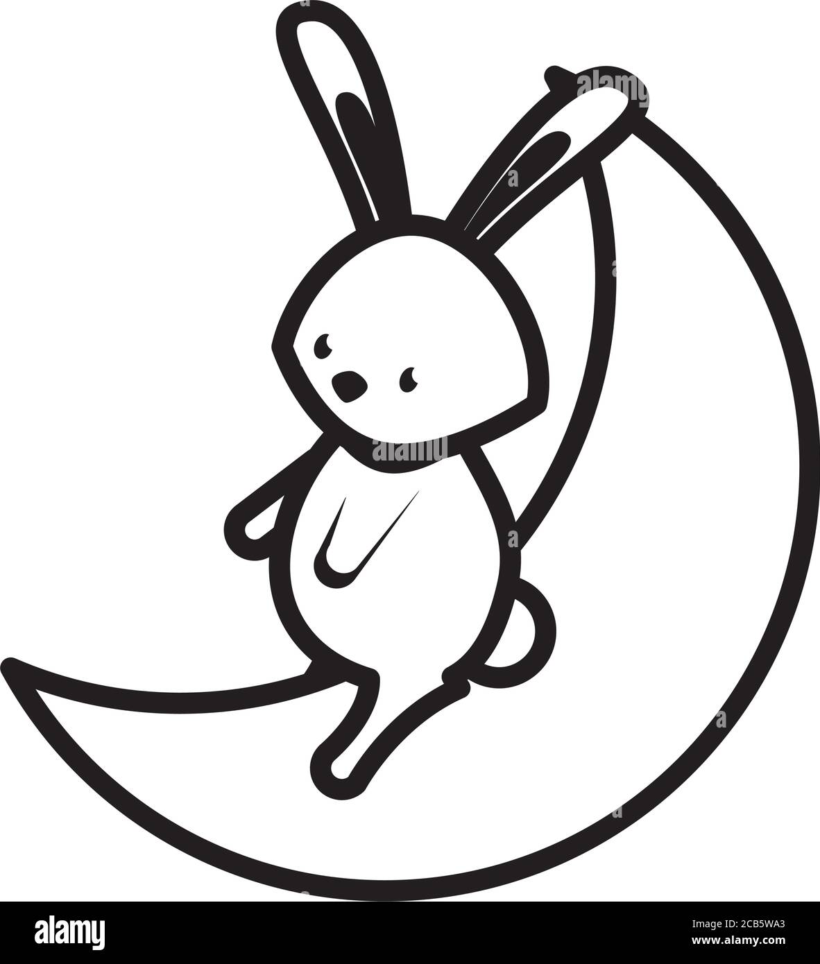 cute rabbit in crescent moon line style icon vector illustration design ...