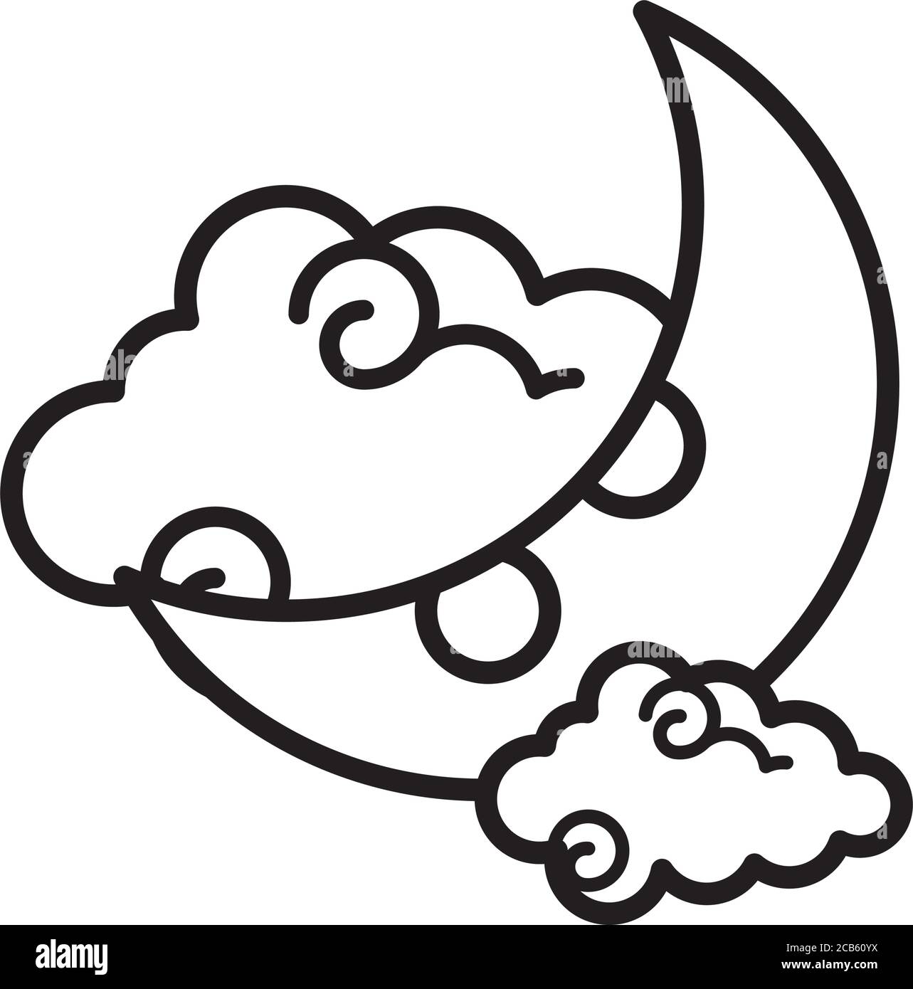 chinese crescent moon with cloud line style icon vector illustration design Stock Vector