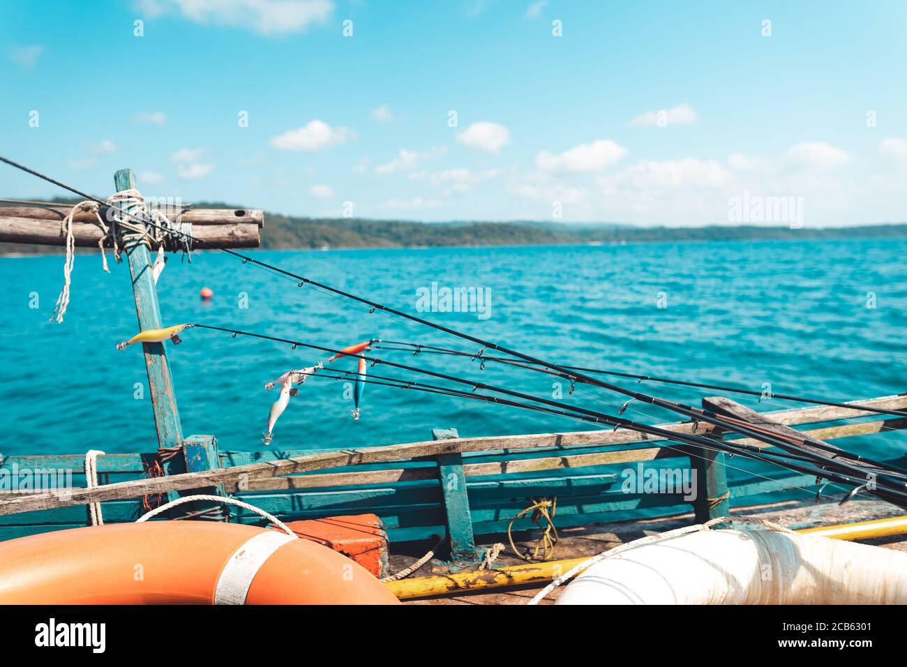 Aboard a fisherman fishing boat In the bright blue sea Stock Photo - Alamy