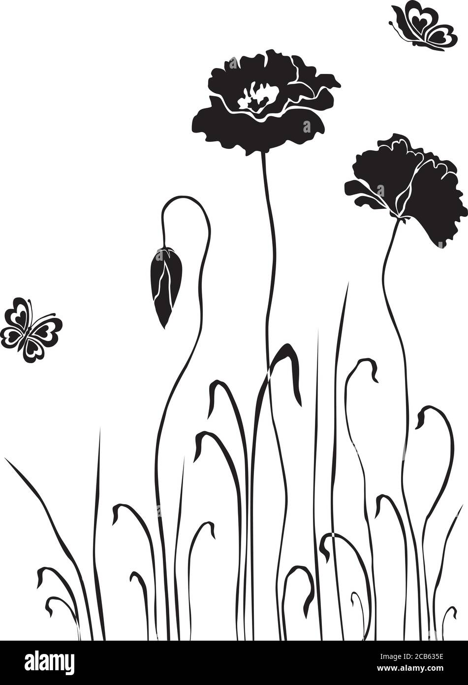 vector drawing of flowers and butterflies Stock Vector Image & Art - Alamy