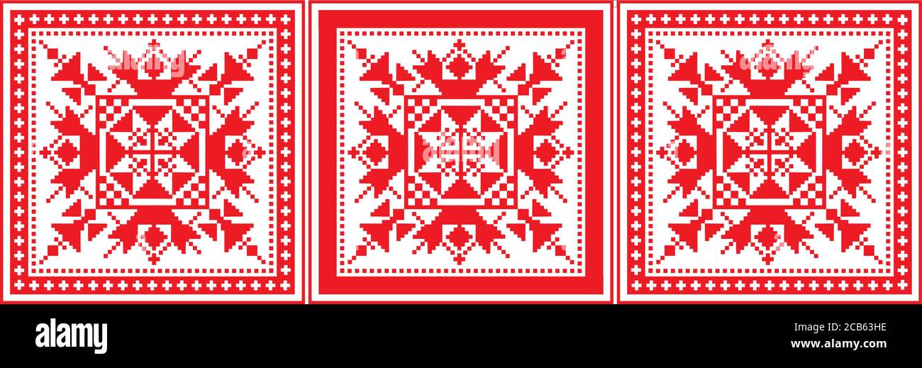 Slavic ornament vector pattern, Russian, Ukrainian, Belarussian pattern for embroidery. Red monochrome, traditional ethnic ornament. Stock Vector