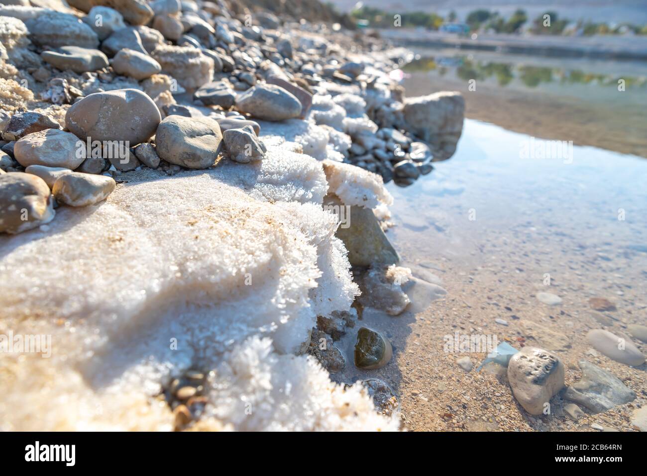 Israel, Dead Sea, salt crystalization caused by water evaporation Stock Photo