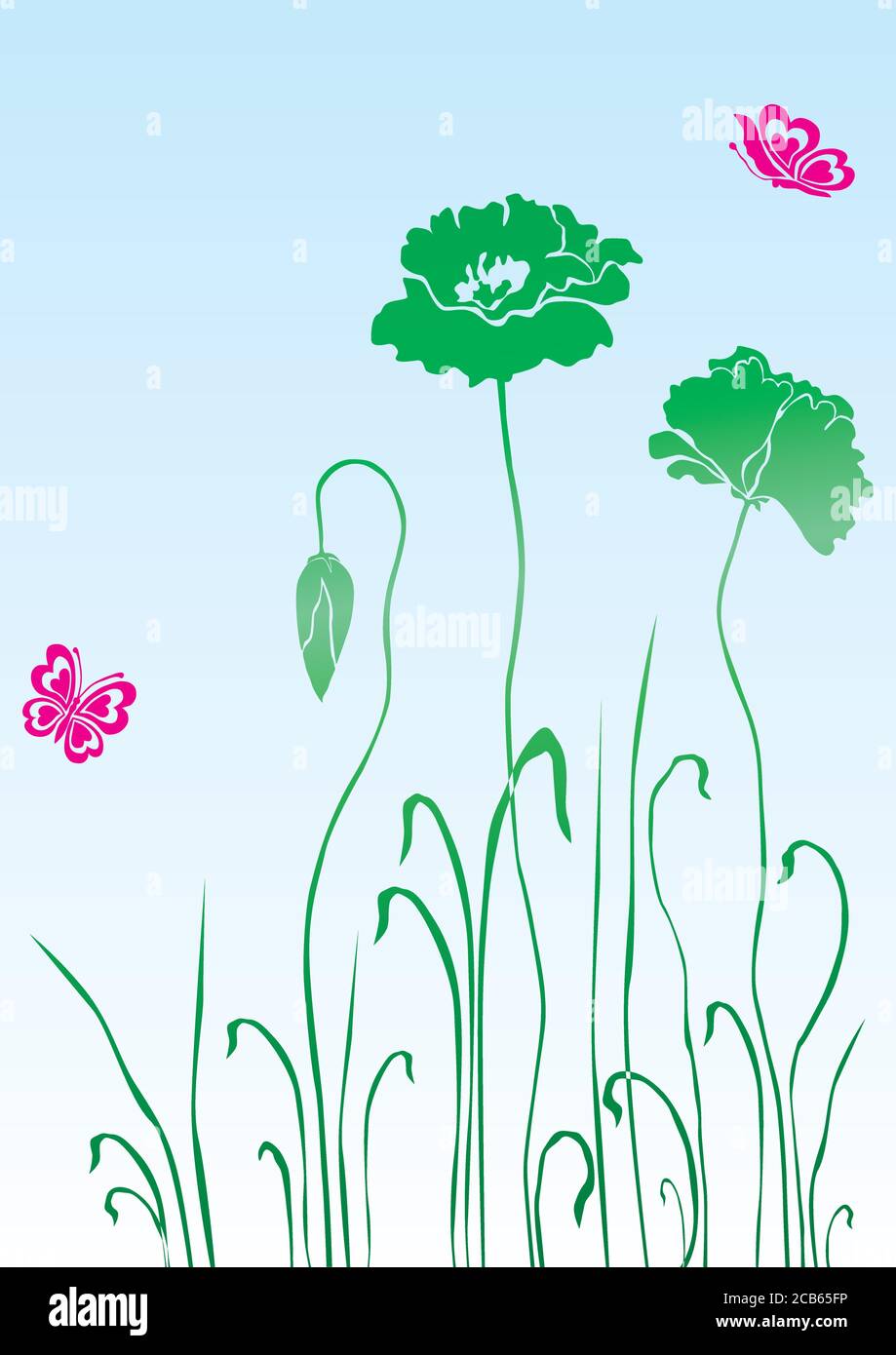 vector drawing of flowers and butterflies Stock Vector Image & Art - Alamy