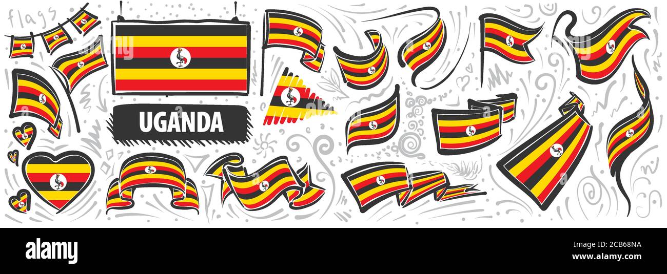 Vector Set Of The National Flag Of Uganda In Various Creative Designs Vector Set Of The National Flag Of Uganda In Various Creative Designs