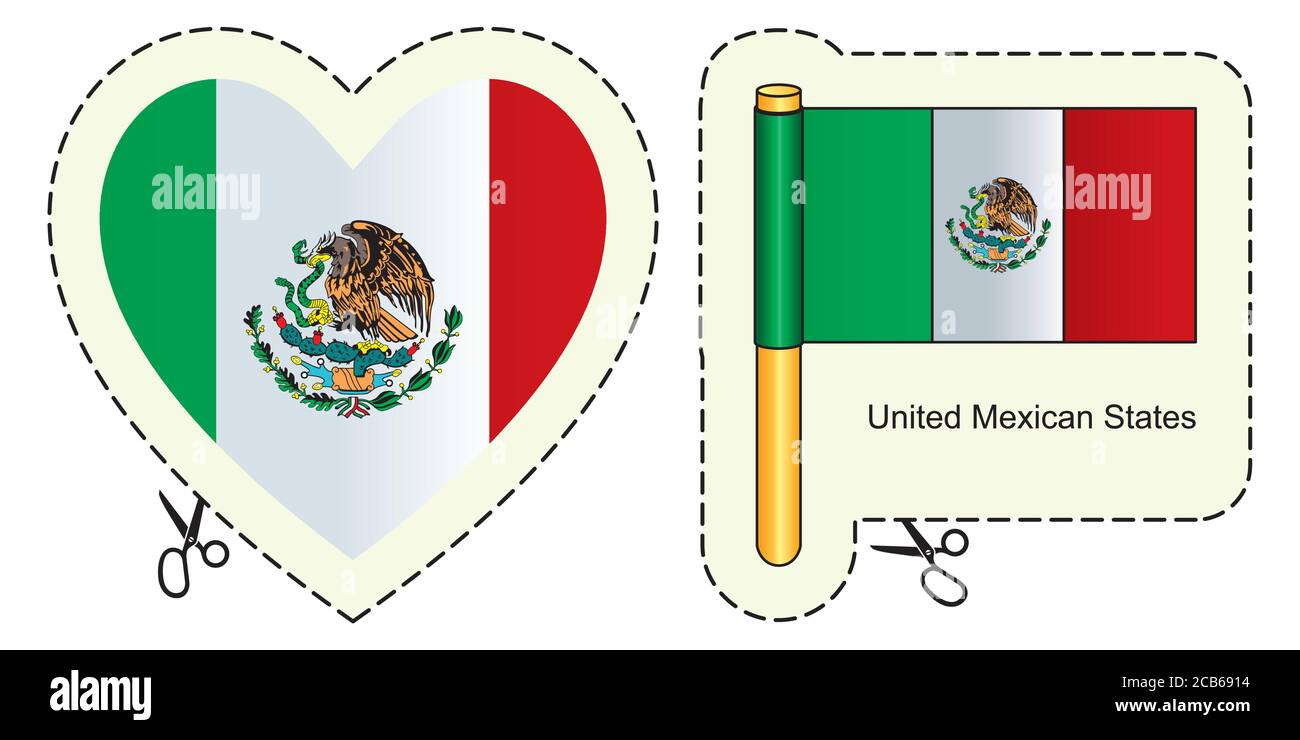 Flag of Mexico. Vector cut sign here, isolated on white. Can be used ...
