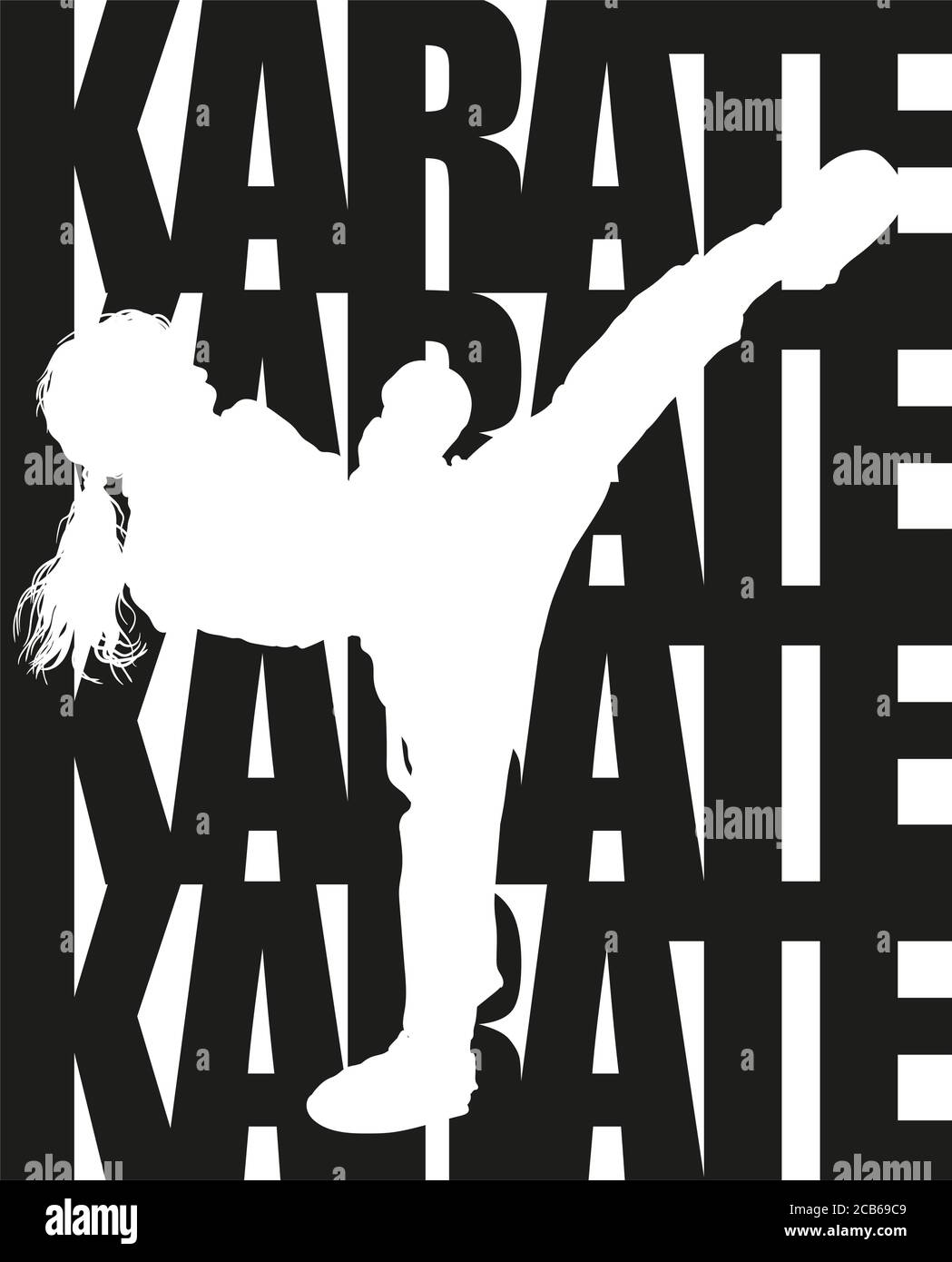 karate text and silhouette Stock Vector