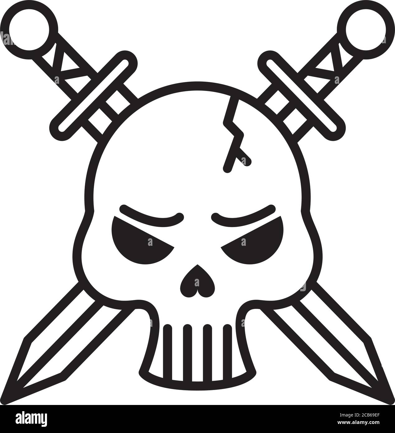 death skull head with swords crossed line style vector illustration design Stock Vector