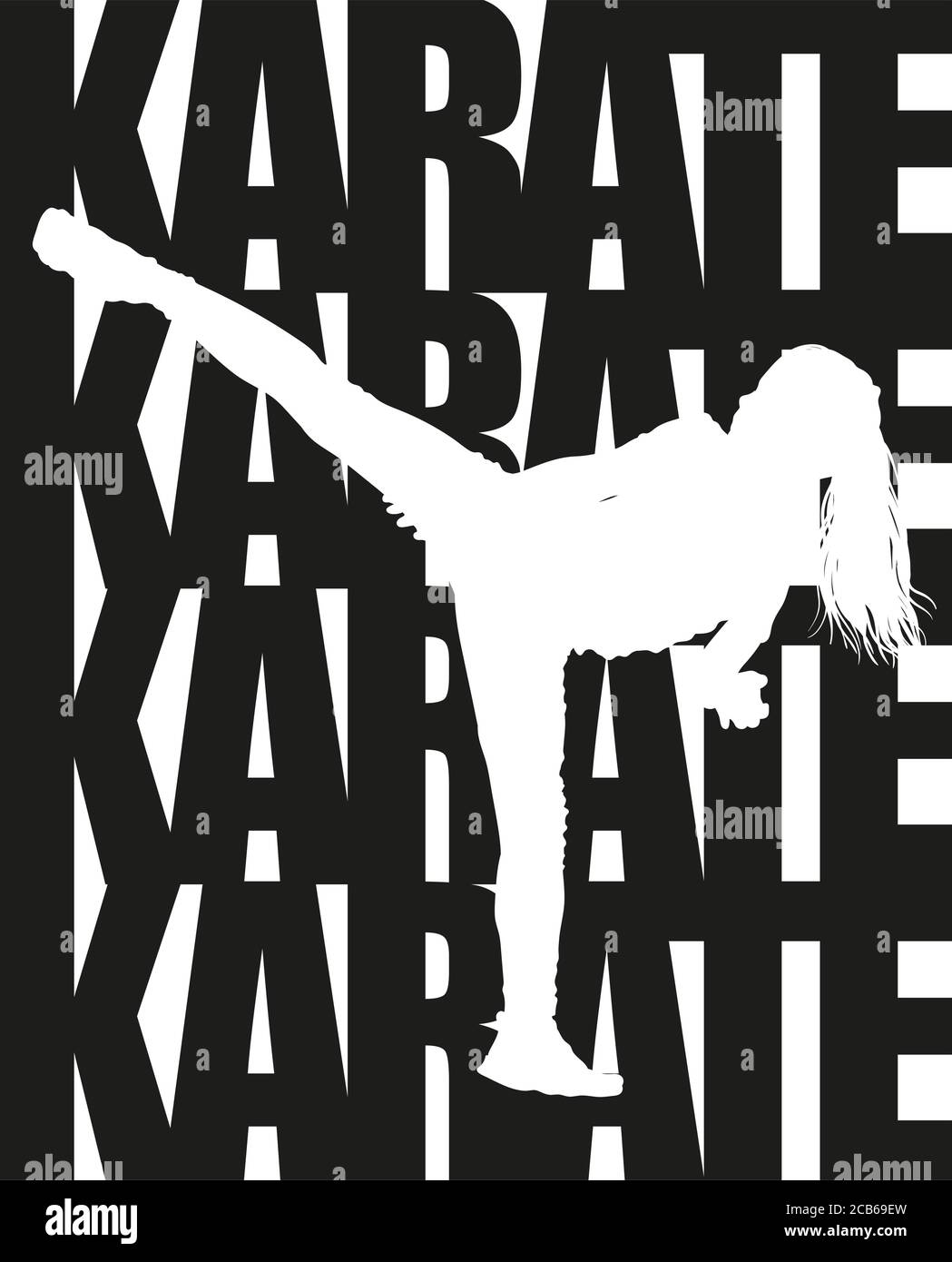 karate text and silhouette Stock Vector