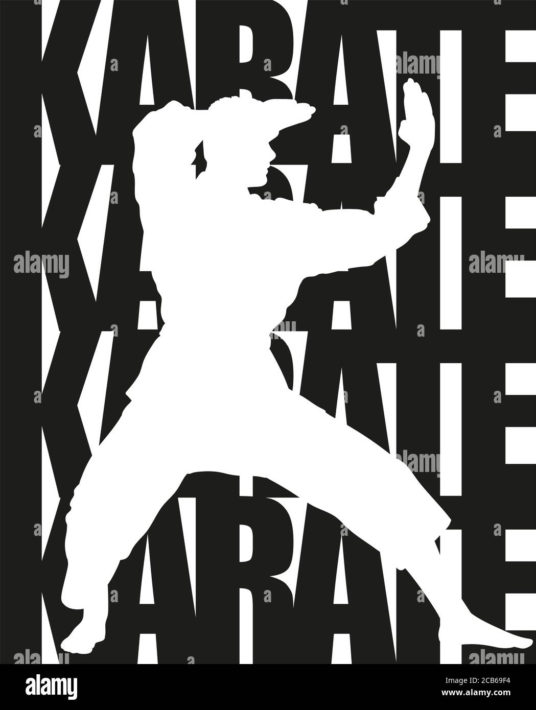 karate text and silhouette Stock Vector