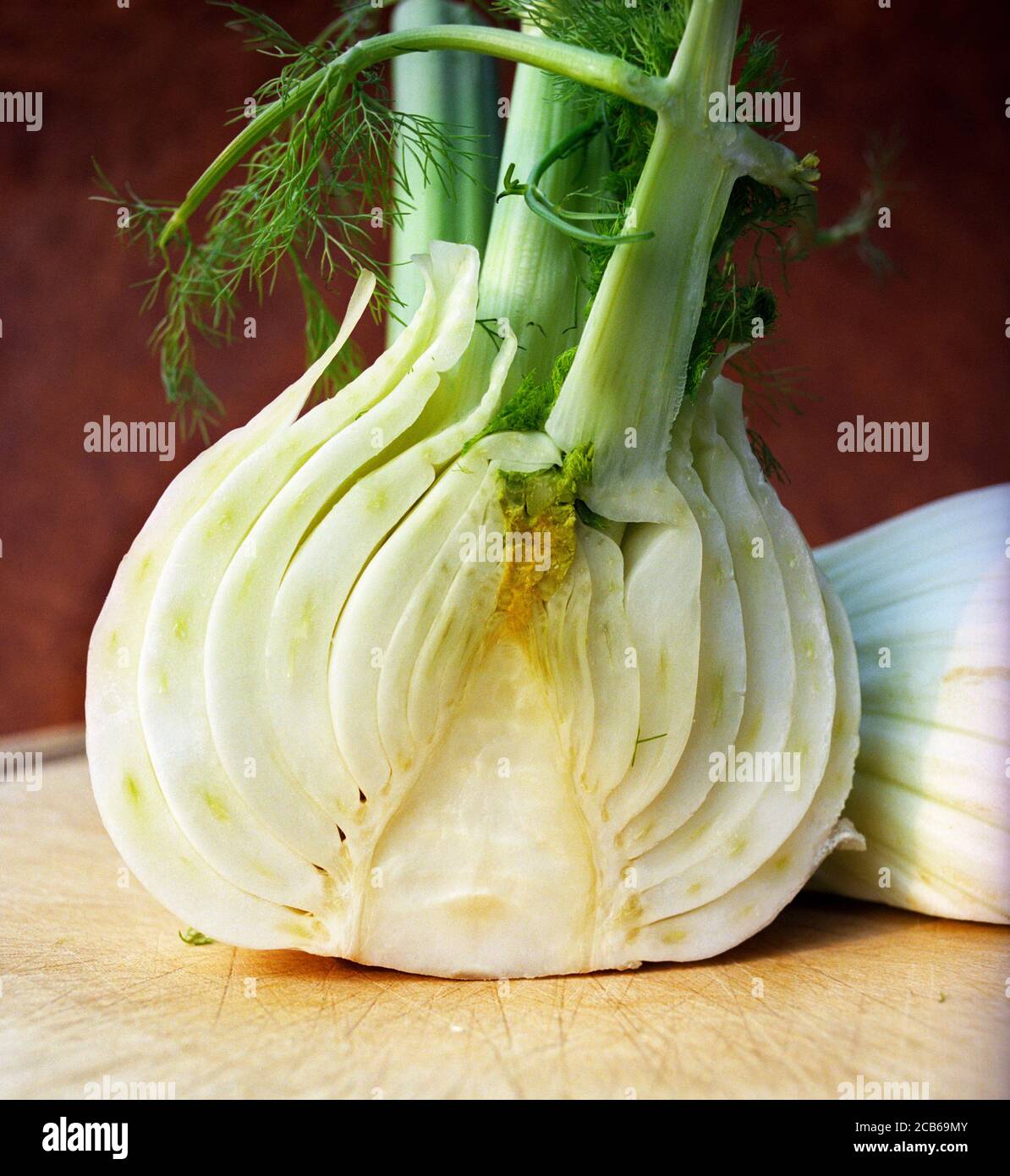 A fennel bulb cut open in close up Stock Photo