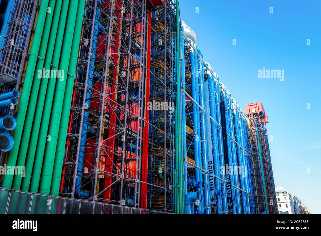 Rear view of the Centre Pompidou museum with colourful pipes - Paris, France Stock Photo