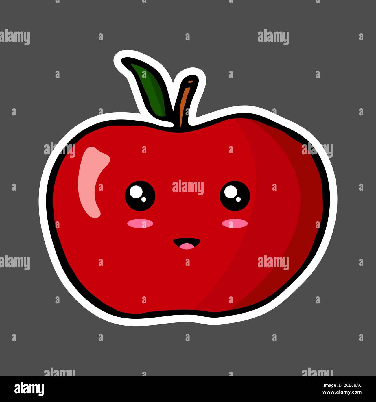 Kawaii colorful cartoon apple sticker. Vector illustration isolated on dark background. Stock Vector