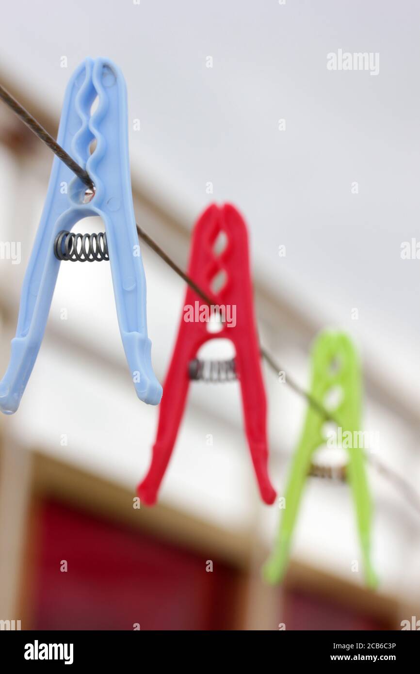 Colored Clothes Pins Clothes Line Rope Stock Photo Alamy
