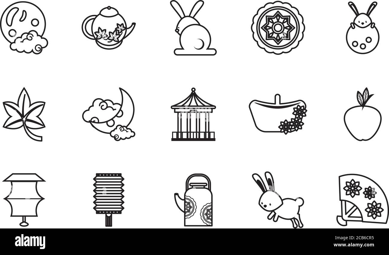 Fifteen Chinese Moon Festival Set Icons Vector Illustration Design Stock Vector Image Art Alamy