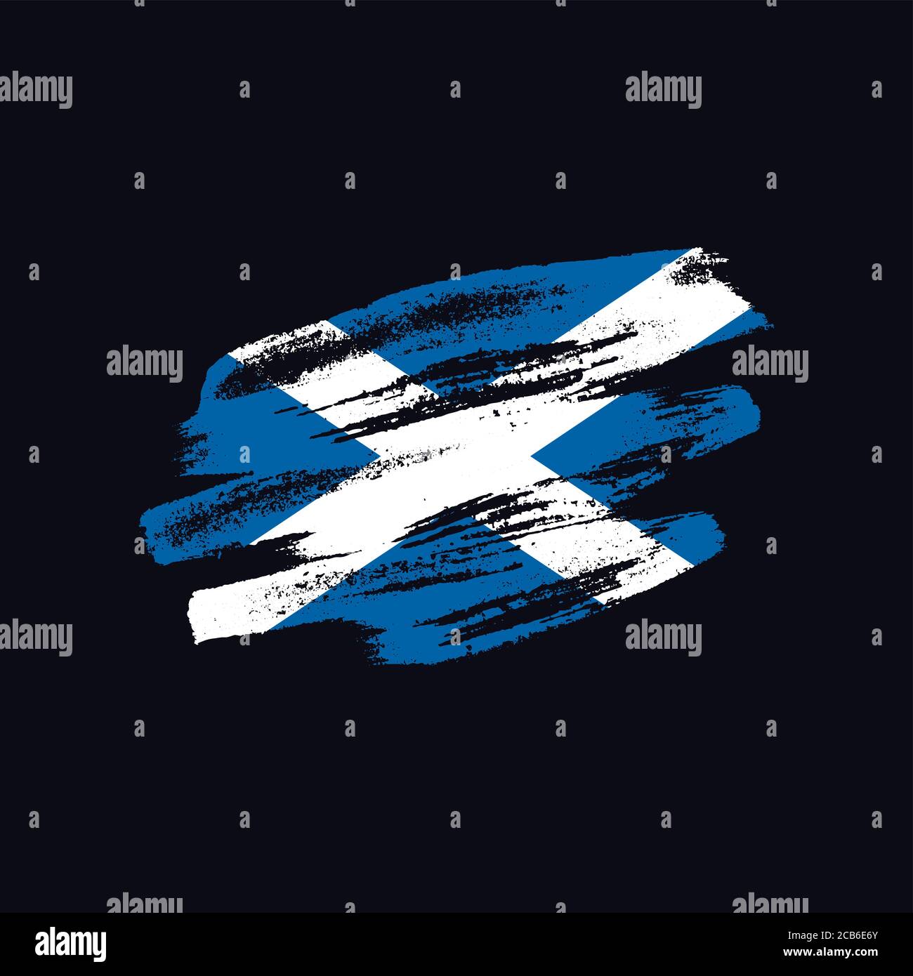 Grunge textured Scottish flag. Vector brush painted flag of Scotland isolated on dark blue background. Frayed and scratched the national symbol Stock Vector