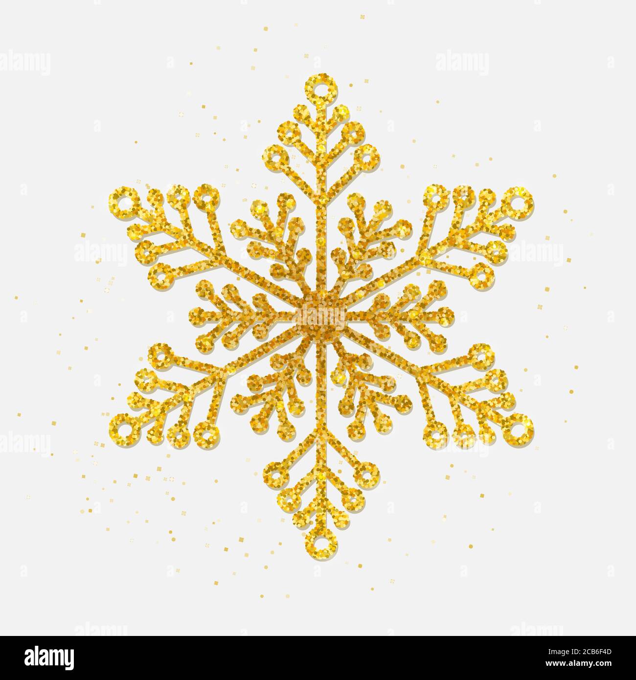 Golden snowflake covered bright glitter on white background. Shining ...