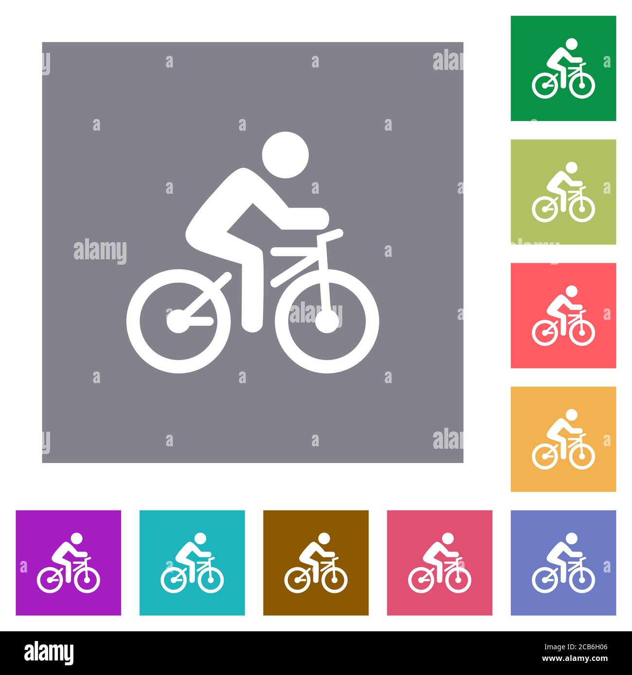 Bicycle with rider flat icons on simple color square backgrounds Stock ...