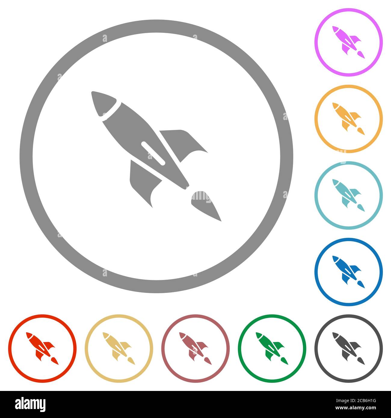 Rocket flat color icons in round outlines on white background Stock ...