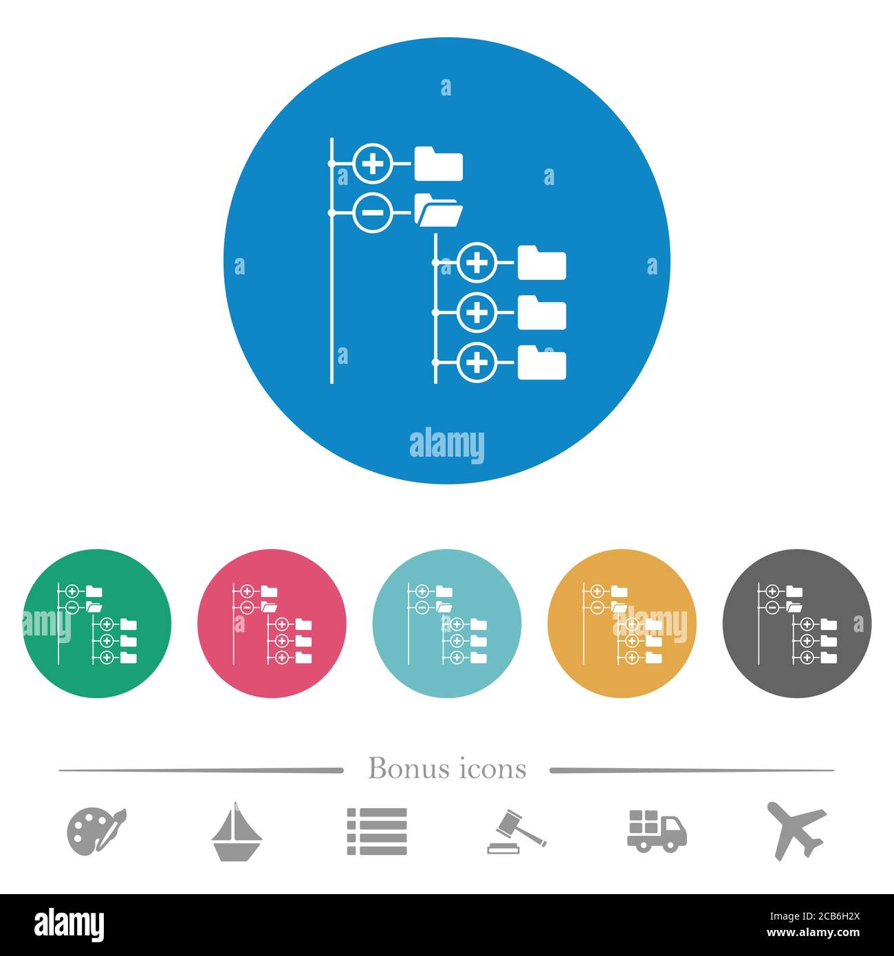 Directory browser flat white icons on round color backgrounds. 6 bonus ...