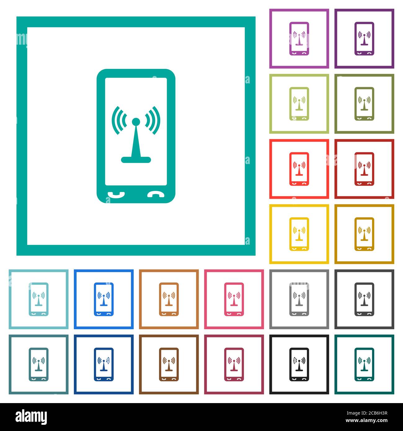 Mobile hotspot flat color icons with quadrant frames on white ...