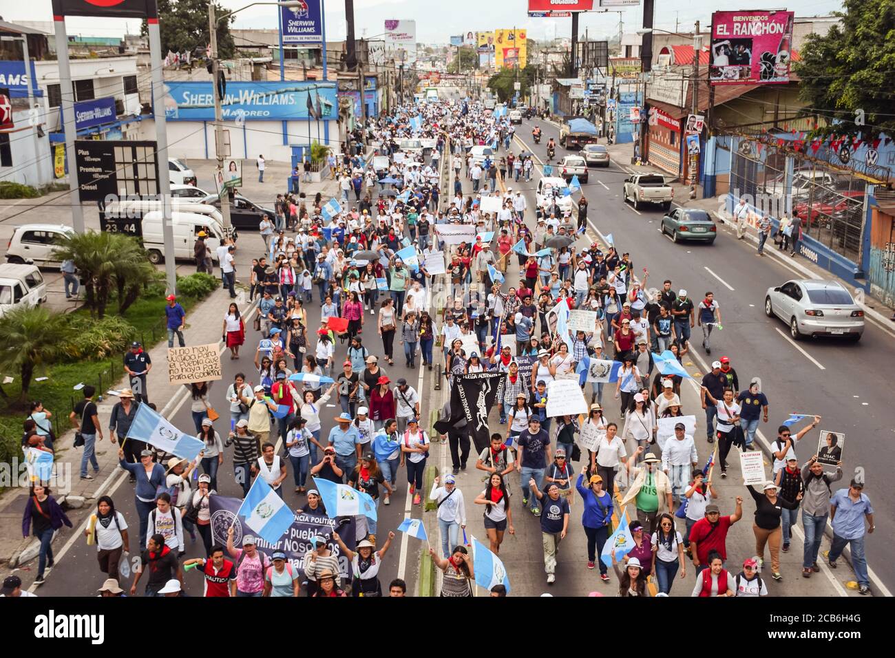 Guatemala City / Guatemala - August 27, 2015: elevated view of mass protest in the streets against the corrupt government of Guatemala Stock Photo
