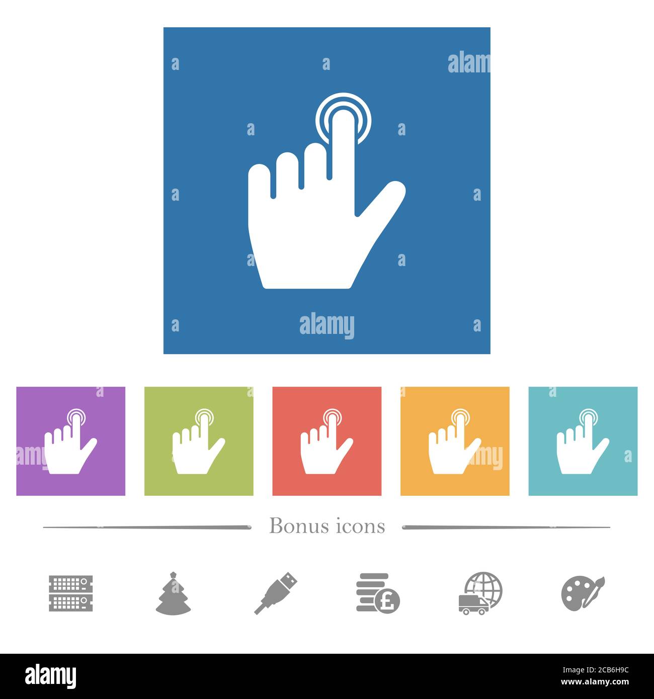 left handed clicking gesture flat white icons in square backgrounds. 6 ...