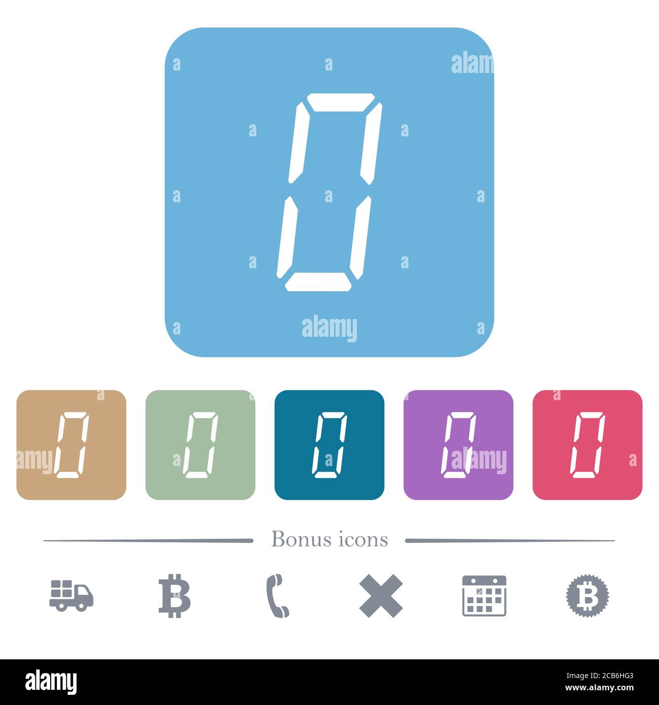 digital number zero of seven segment type white flat icons on color ...