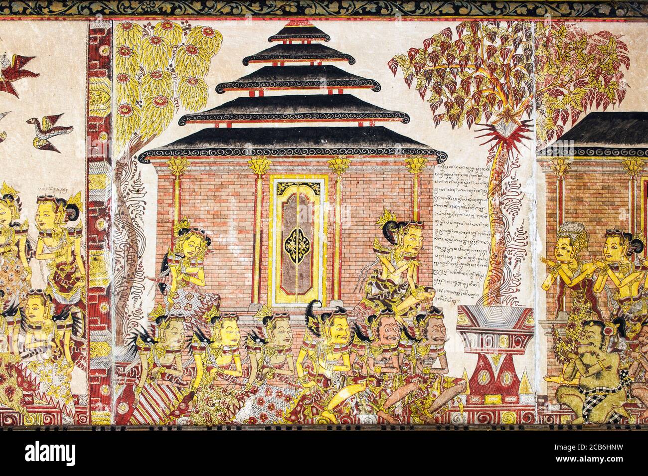 Traditional Kamasan paintings, Kertha Gosa pavilion (former Hall of Justice) in Puri Semarapura Palace, Klungkung, Bali, Indonesia Stock Photo