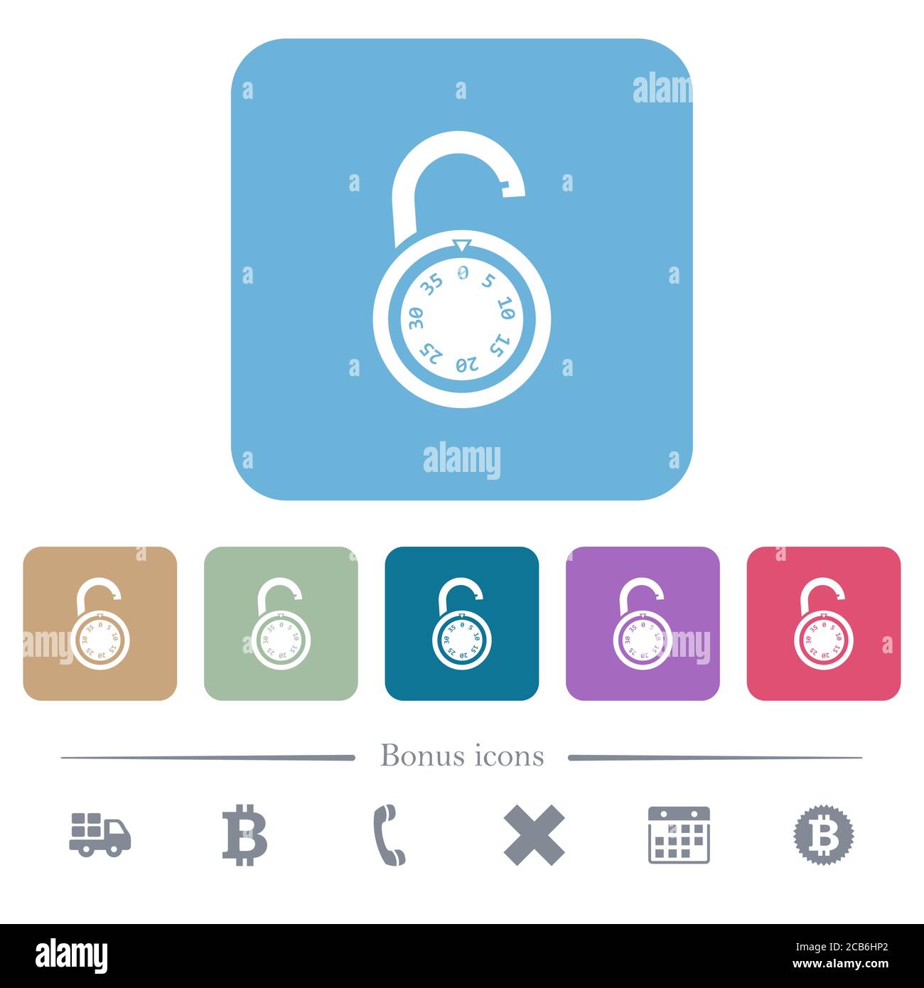 Unlocked round combination lock white flat icons on color rounded ...