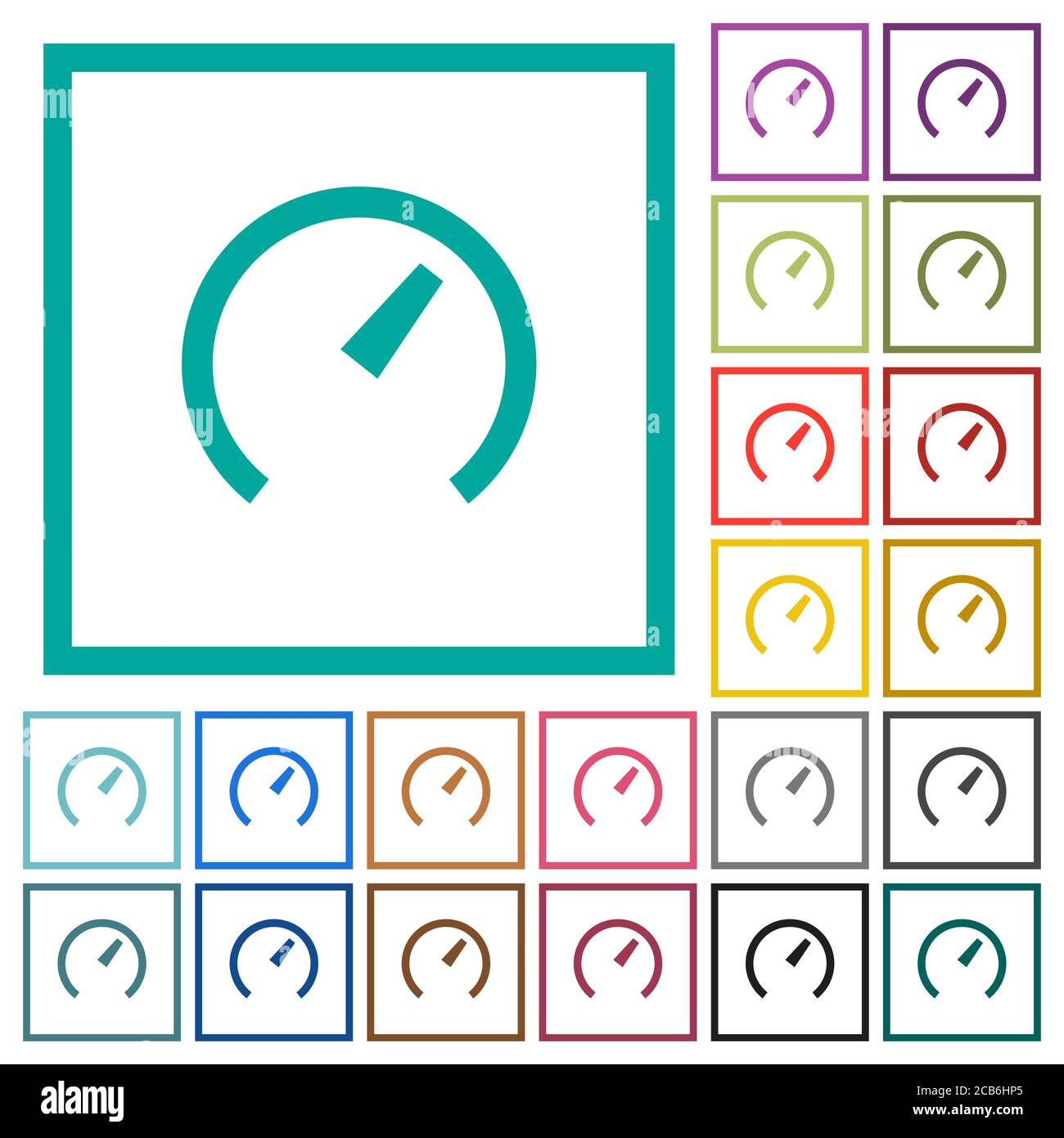 Speedometer flat color icons with quadrant frames on white background Stock Vector