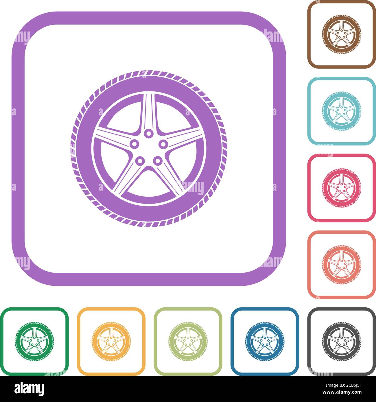 Car wheel simple icons in color rounded square frames on white ...